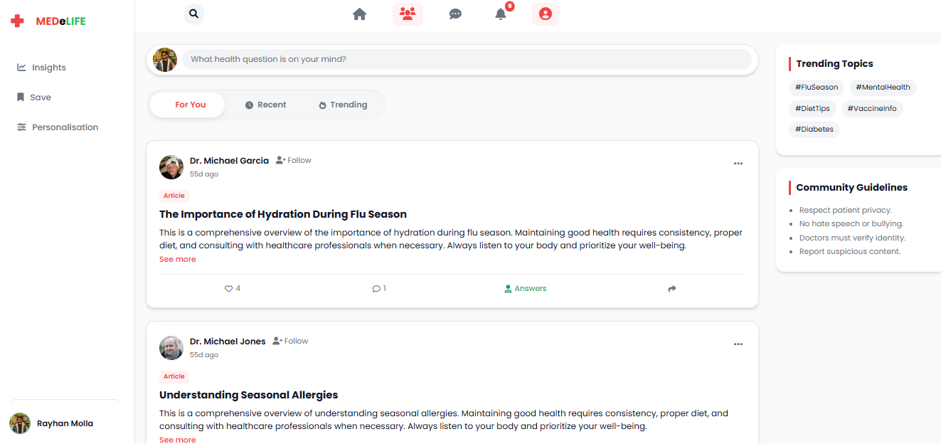 MEDeLIFE Community Feed